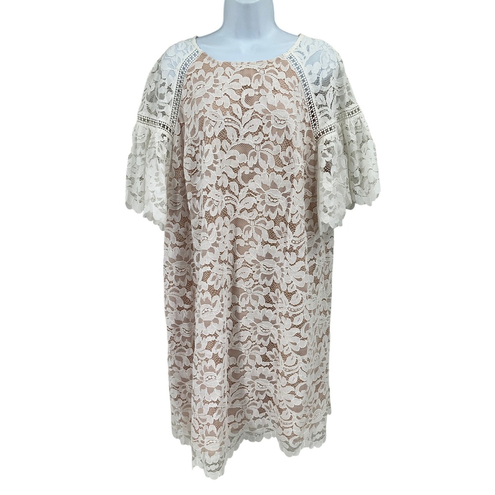 Vince Camuto Dress Womens 18W Ivory Floral Lace Flutter Sleeve Boho Classic